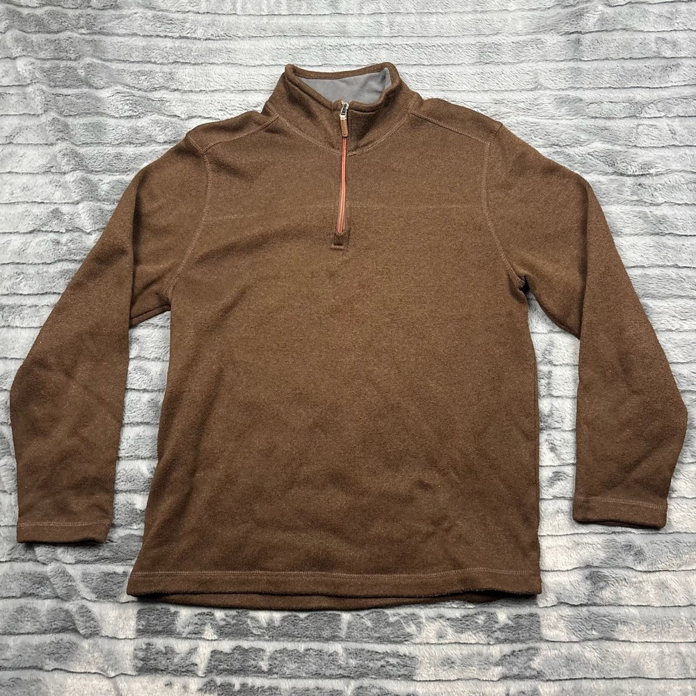 GH Bass & Co Mens Large Brown Quarter Zip Fleece Lined Sweater Pullover 10099